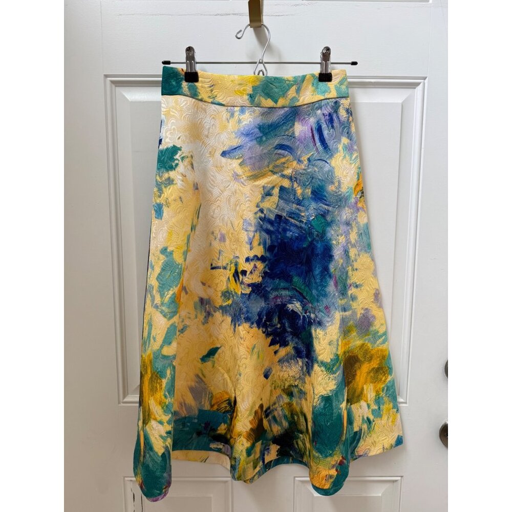 H&M Abstract Blue and Yellow Watercolor Skirt